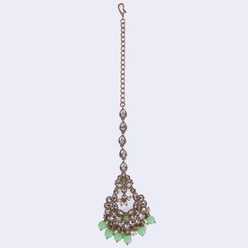 Splendid chandilier and flower design gold plated maang tikka for women and girls 3