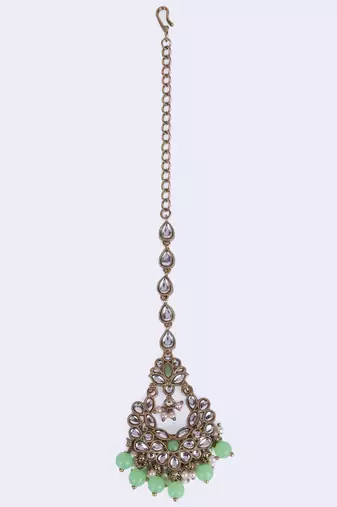 Splendid chandilier and flower design gold plated maang tikka for women and girls