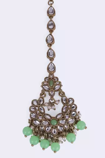 Splendid chandilier and flower design gold plated maang tikka for women and girls
