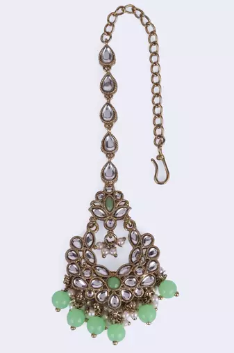Splendid chandilier and flower design gold plated maang tikka for women and girls