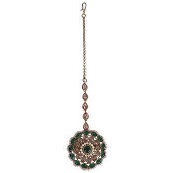 Trendy round and oval shape gold plated maang tikka for women and girls 2
