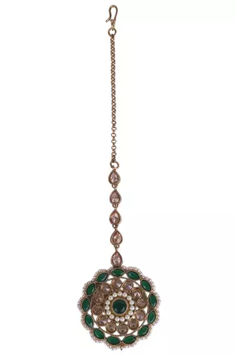 Trendy round and oval shape gold plated maang tikka for women and girls