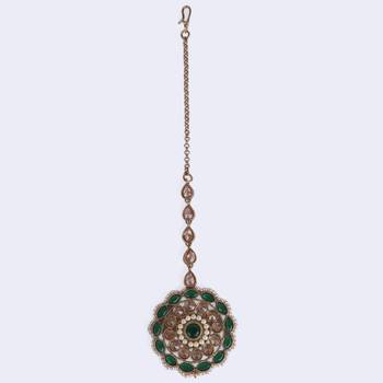 Trendy round and oval shape gold plated maang tikka for women and girls 3