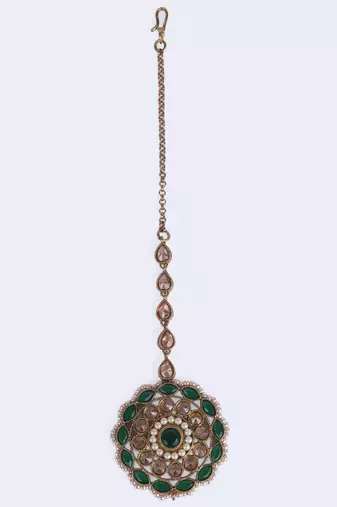 Trendy round and oval shape gold plated maang tikka for women and girls