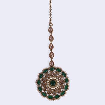 Trendy round and oval shape gold plated maang tikka for women and girls 4