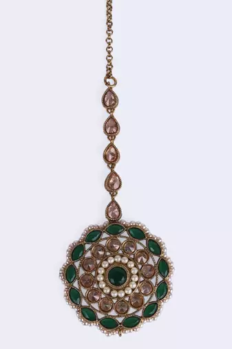Trendy round and oval shape gold plated maang tikka for women and girls