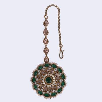 Trendy round and oval shape gold plated maang tikka for women and girls 5