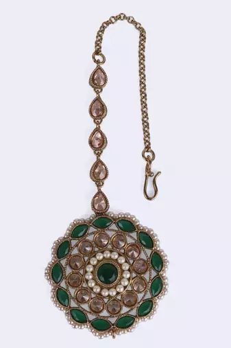 Trendy round and oval shape gold plated maang tikka for women and girls