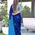 Blue printed cotton saree with blouse piece