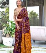 Wine printed cotton saree with blouse piece