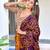 Wine printed cotton saree with blouse piece