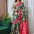 Teal printed cotton saree with blouse piece