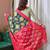Teal printed cotton saree with blouse piece