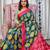Teal printed cotton saree with blouse piece