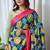 Teal printed cotton saree with blouse piece