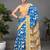 Blue printed cotton saree with blouse piece