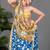Blue printed cotton saree with blouse piece