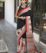 Black printed cotton saree with blouse piece