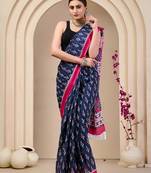 Black printed cotton saree with blouse piece