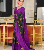 Black printed cotton saree with blouse piece