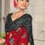 Red printed cotton saree with blouse piece