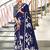 Blue printed cotton saree with blouse piece