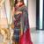 Grey printed cotton saree with blouse piece