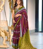 Wine printed cotton saree with blouse piece