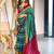 Turquoise printed cotton saree with blouse piece