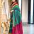 Turquoise printed cotton saree with blouse piece