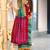 Turquoise printed cotton saree with blouse piece