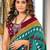 Turquoise printed cotton saree with blouse piece