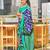 Blue printed cotton saree with blouse piece