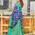 Blue printed cotton saree with blouse piece