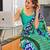 Blue printed cotton saree with blouse piece