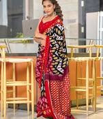Black printed cotton saree with blouse piece