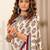 Turquoise printed cotton saree with blouse piece