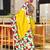 Yellow printed cotton saree with blouse piece