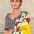 Yellow printed cotton saree with blouse piece