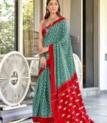 Green printed cotton saree with blouse piece
