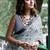Grey printed cotton saree with blouse piece