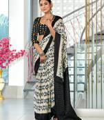 Black printed cotton saree with blouse piece