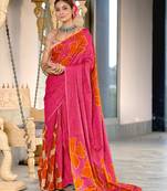 Pink printed cotton saree with blouse piece