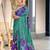 Turquoise printed cotton saree with blouse piece