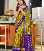 Mehendi printed cotton saree with blouse piece
