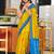 Yellow printed cotton saree with blouse piece