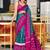 Turquoise printed cotton saree with blouse piece