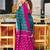 Turquoise printed cotton saree with blouse piece