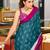 Turquoise printed cotton saree with blouse piece