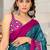 Turquoise printed cotton saree with blouse piece